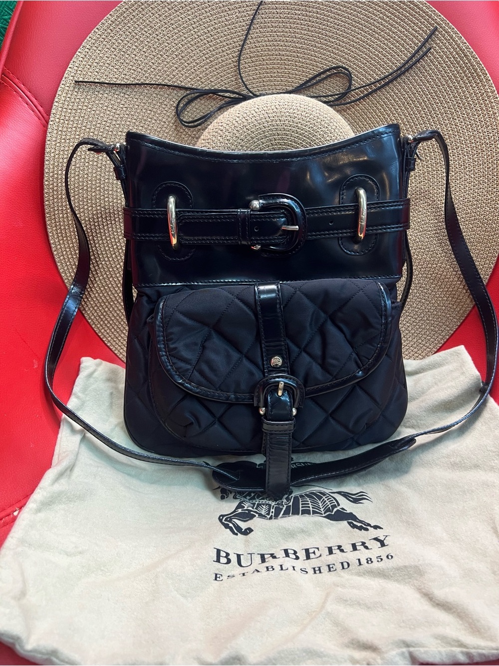 Burberry Black Quilted & Smooth Leather Crossbody Bag